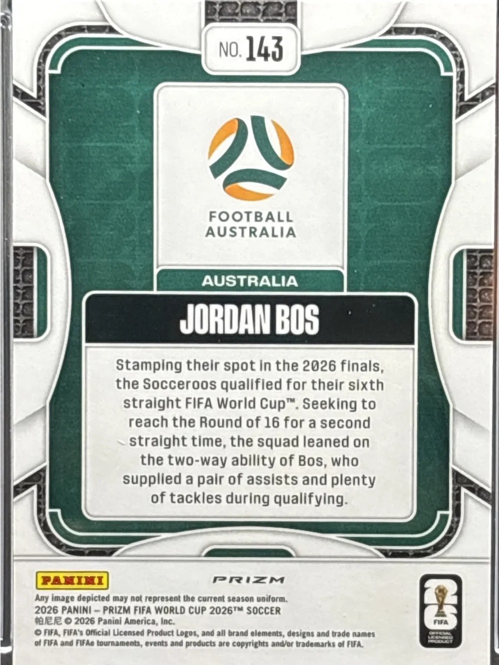 Panini Prizm Jordan Bos Soccer Rookie Soccer Trading Card - Green Pulzar Prizm